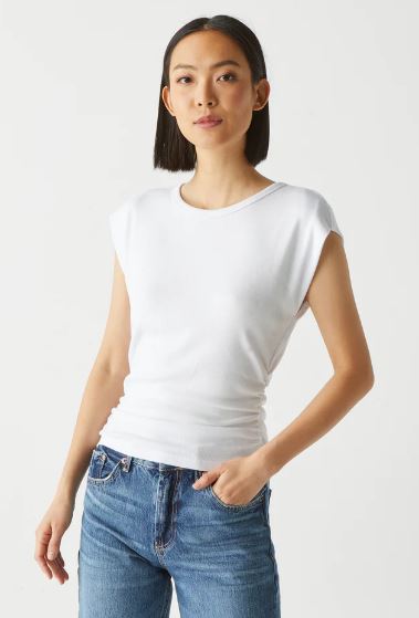 JONI CREWNECK POWER SHOULDER TOP