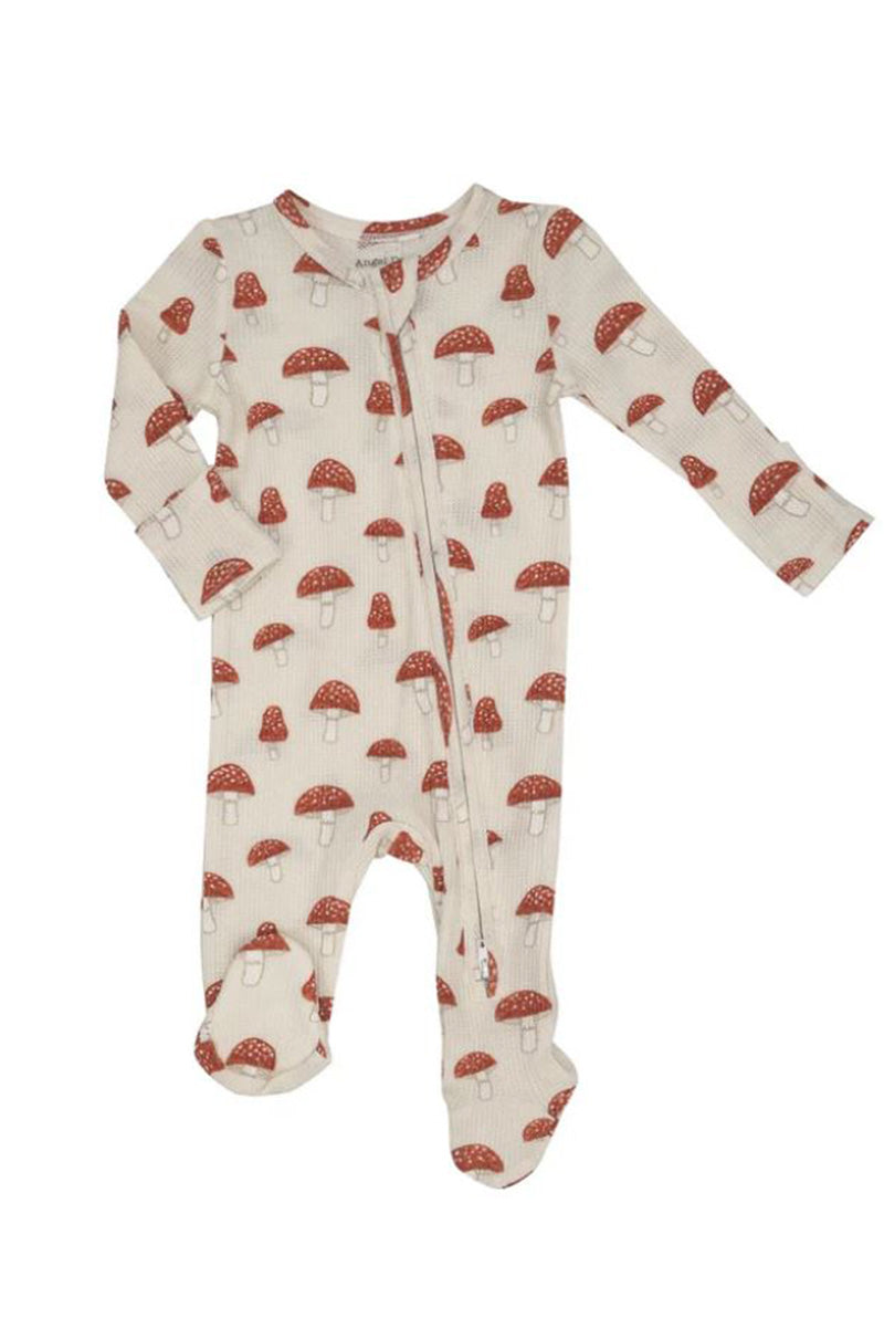 printed zipper footie in sketchy mushroom