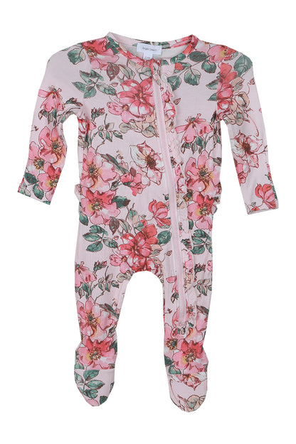 FLORAL RUFFLE FOOTIE ONESIE