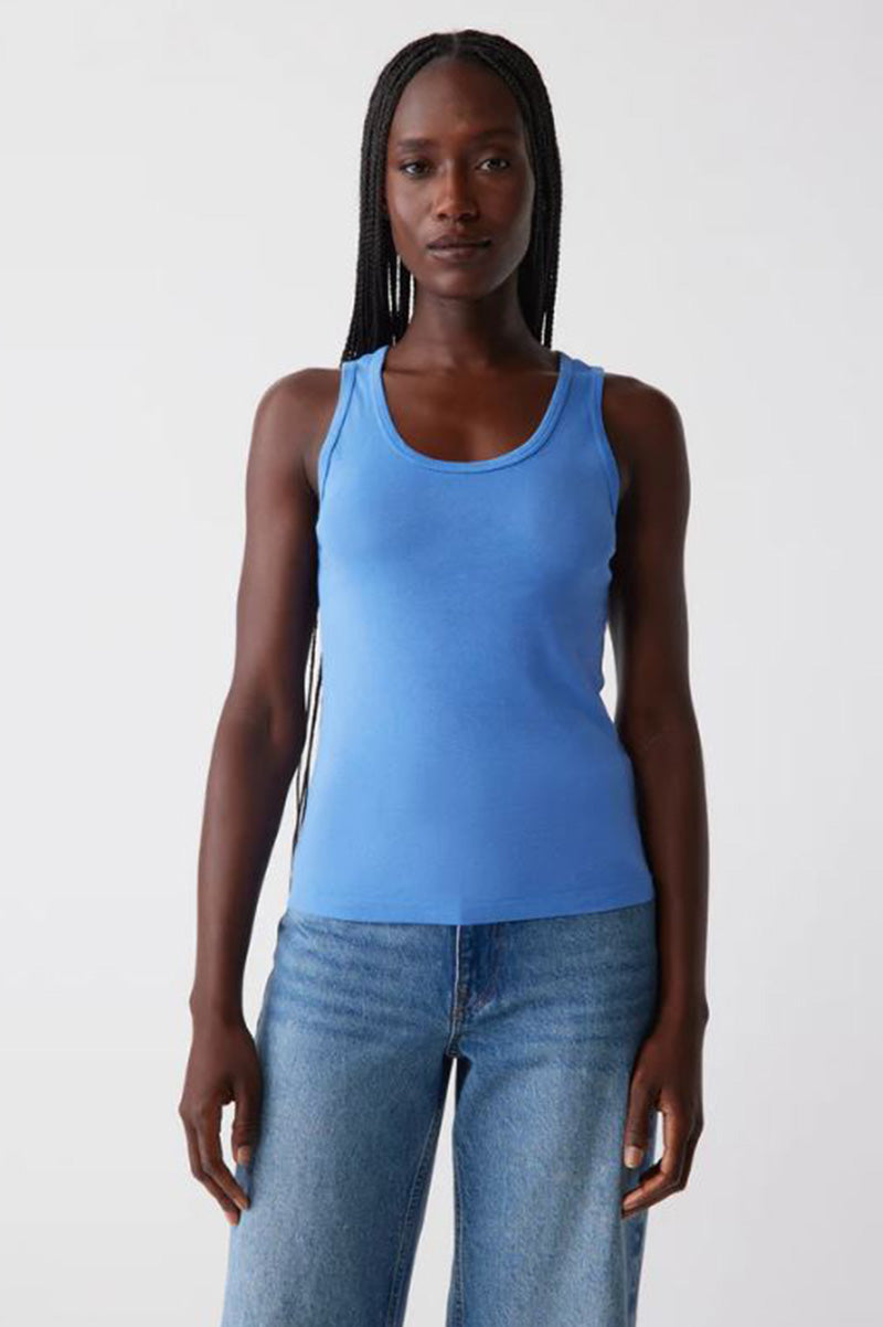 JUNO scoop-neck tank top in SLT WTR blue—front view