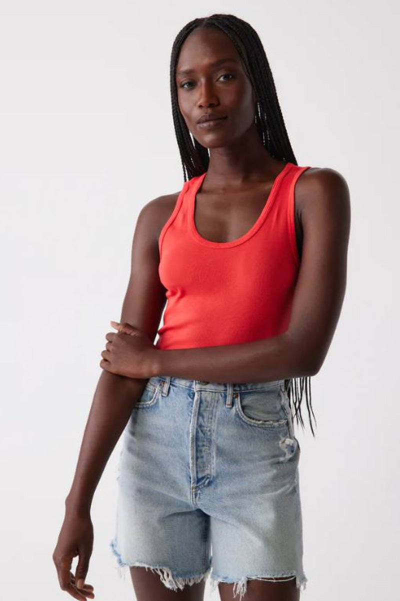 JUNO scoop-neck tank top in SPRITZ red—front view