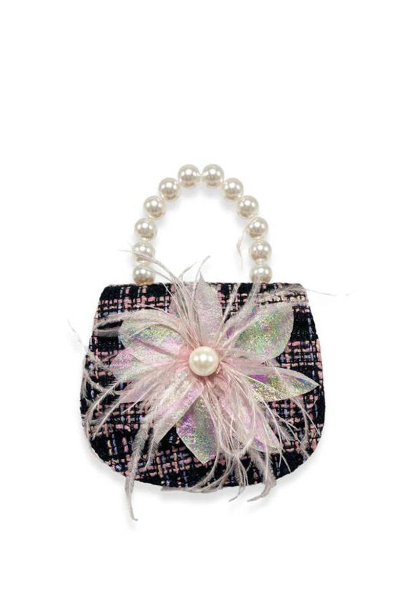 FEATHER FLORAL TWEED PURSE