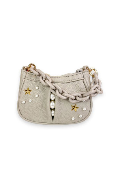 PEARL STUDS MINI LEATHER SHOULDER BAG