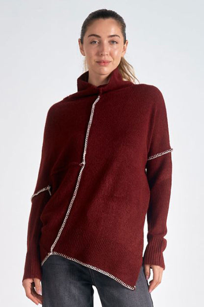 SEAM DETAILED ASYMMETRICAL SWEATER
