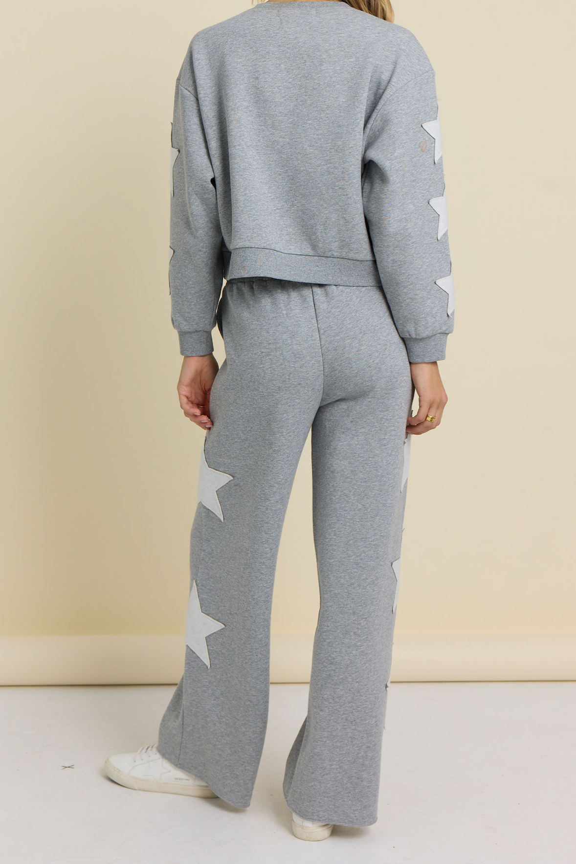 Moon grey terry wide-leg pants with back star prints