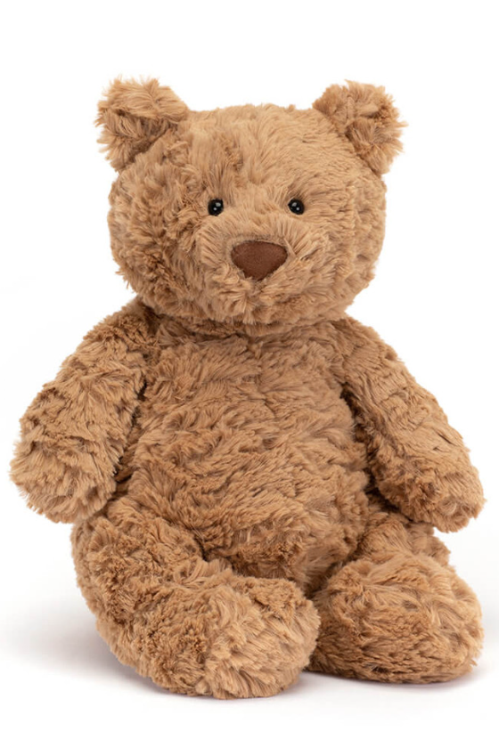 Huge BARTHOLOMEW bear plush in brown, sitting with soft curly fur