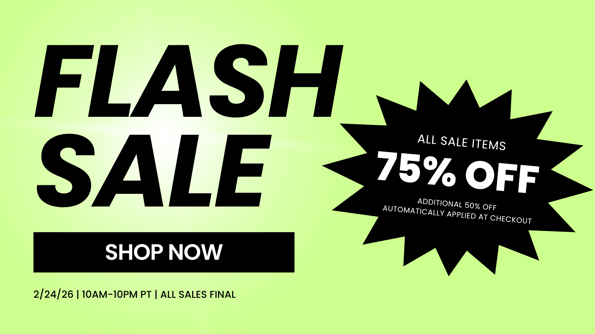 Flash sale advertisement with 75% off discount on a green background