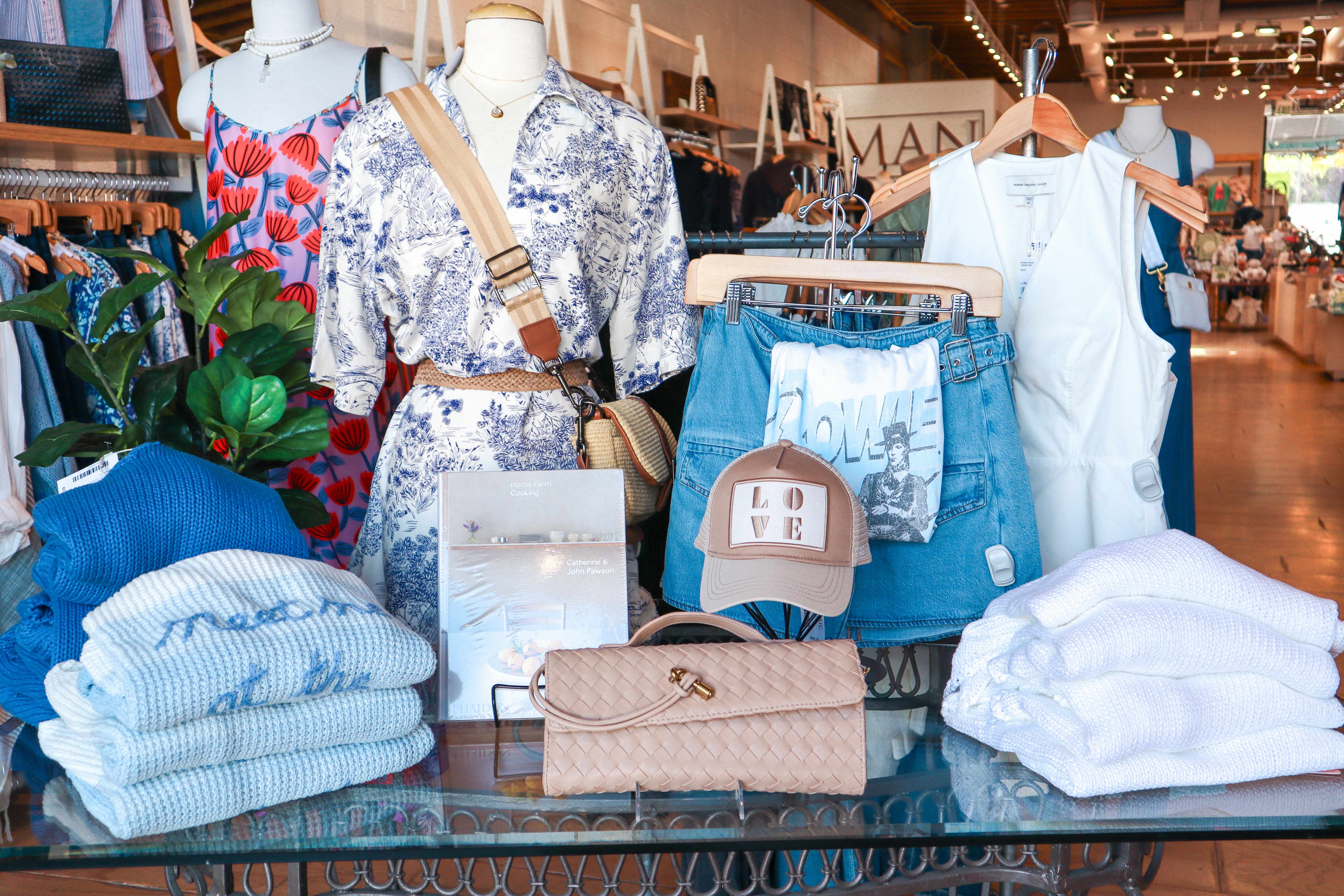 A merchandise table in a boutique store