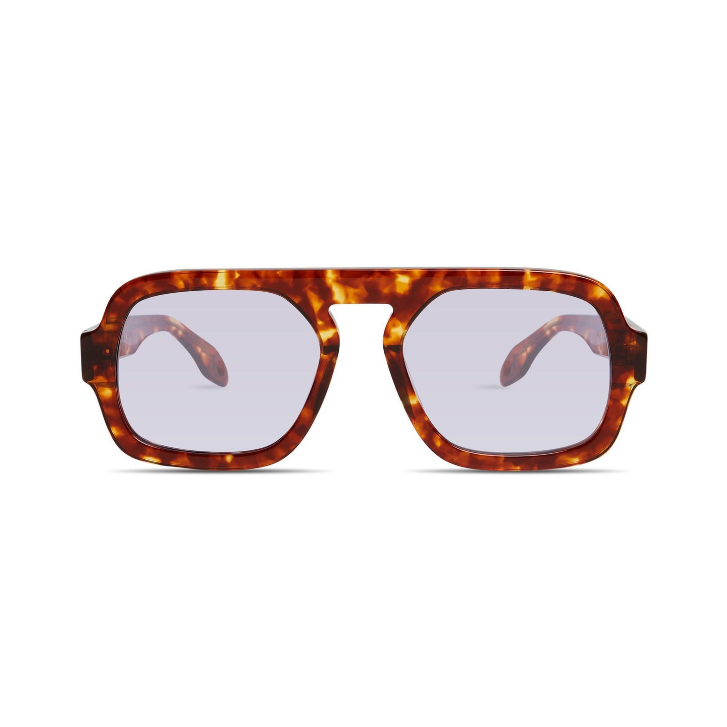 Front view of JANE tortoise-pattern rectangular sunglasses with light tinted lenses