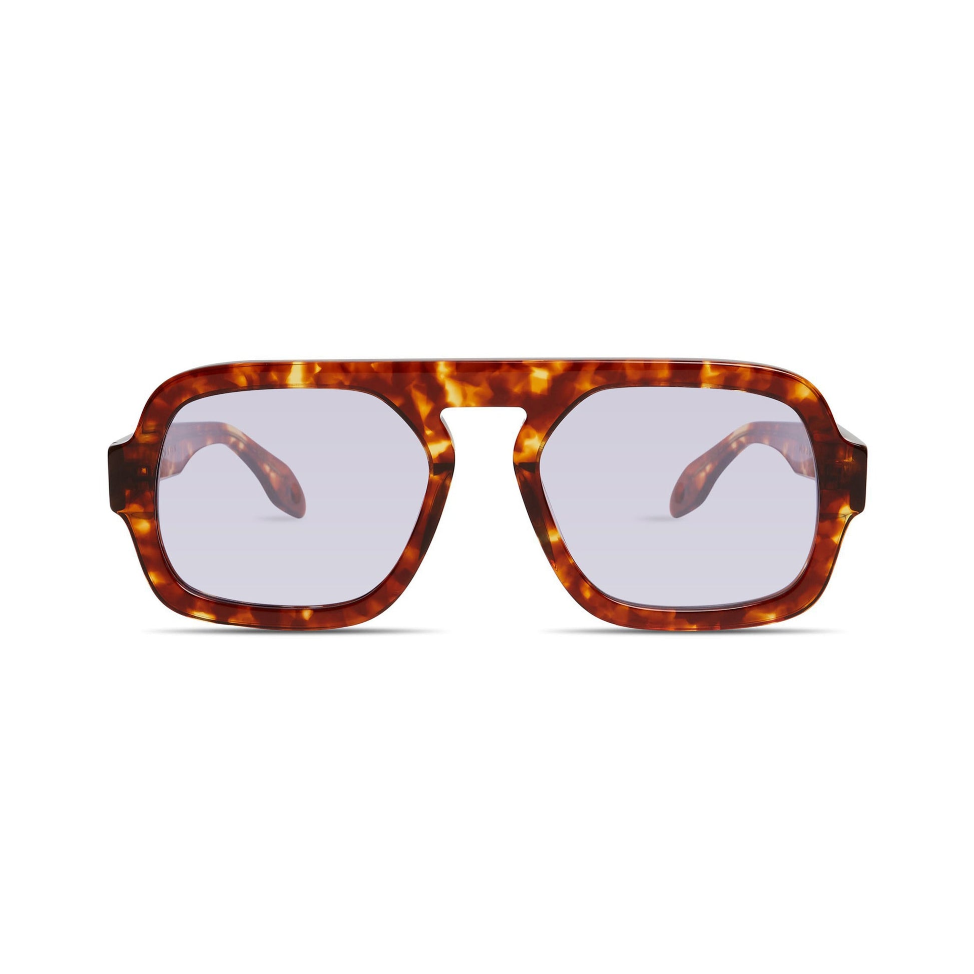 Front view of JANE tortoise-pattern rectangular sunglasses with light tinted lenses