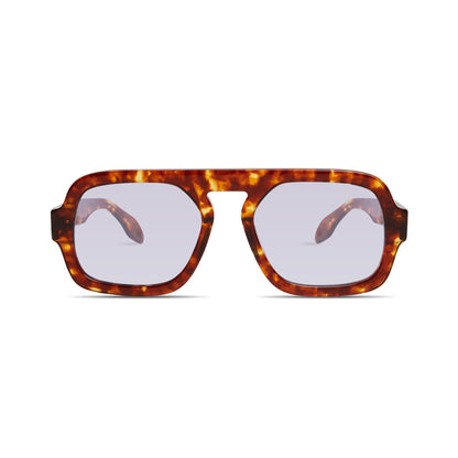 Front view of JANE tortoise-pattern rectangular sunglasses with light tinted lenses