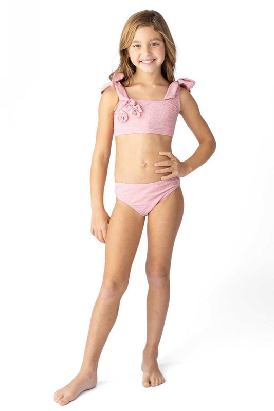 Shimmer flower 2pc swimsuit style view front