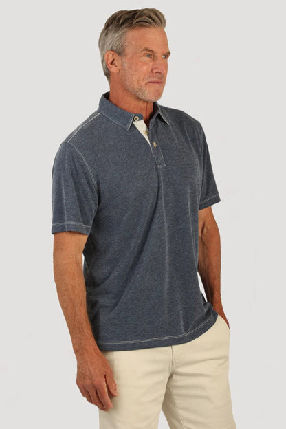 Sueded Dobby Short Sleeve Polo in ocean side view