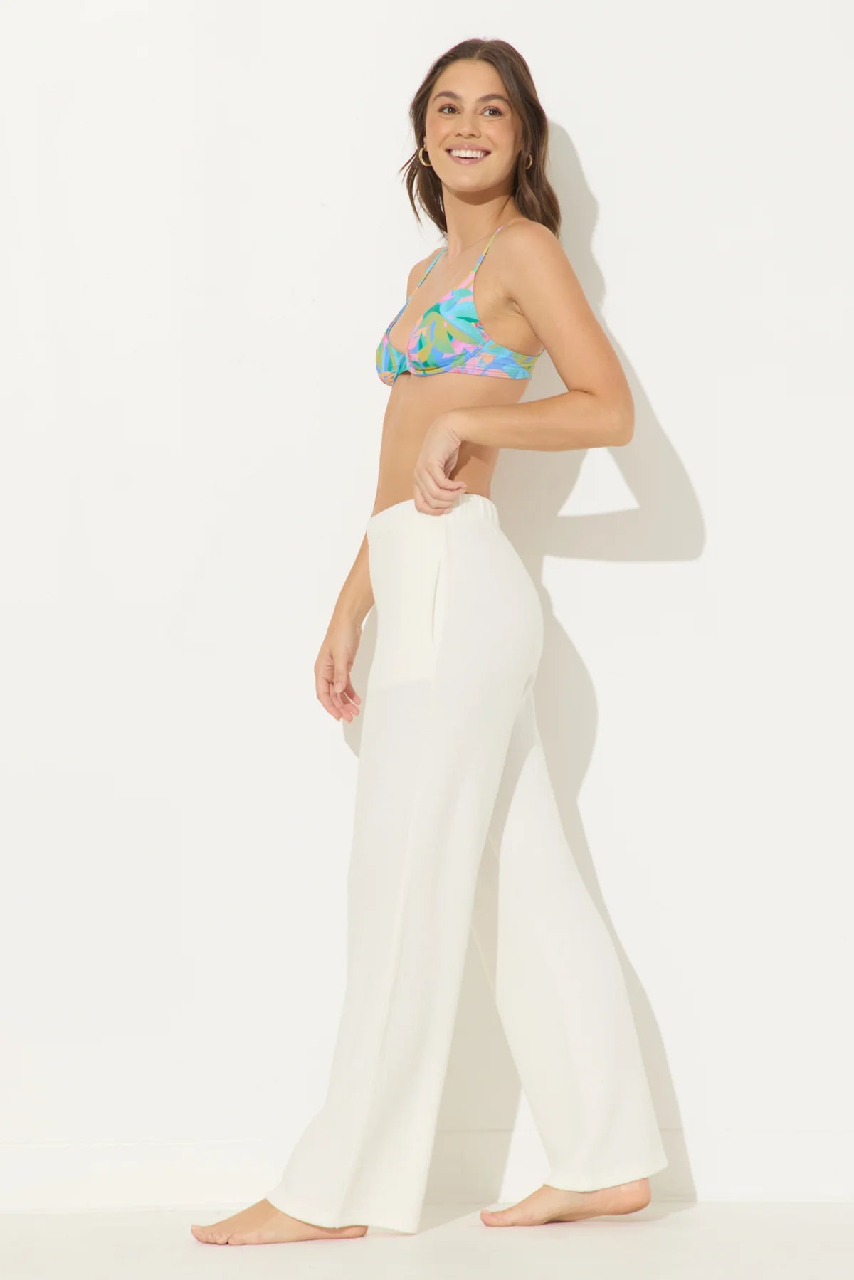 OCEAN TEXTURE RIB CORD PANTS IN WHITE SIDE VIEW