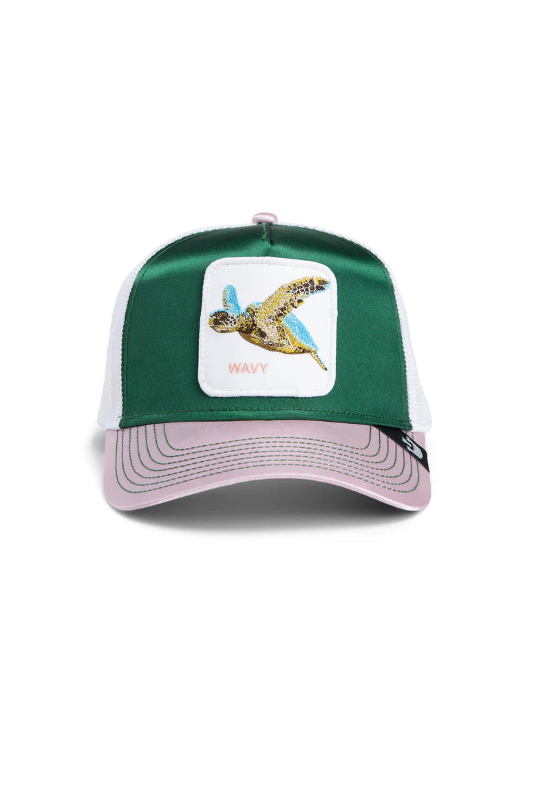 the allablur trucker hat in teal front view