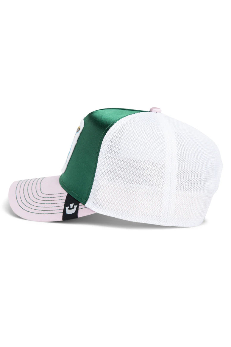 the allablur trucker hat in teal side view
