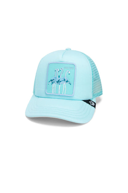 the lil squads kids trucker hat in light blue front view