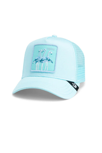 the mirage squad trucker in light blue front view